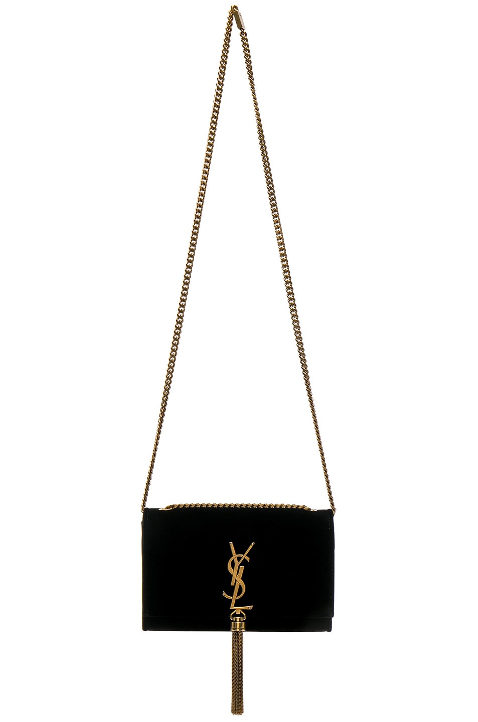 Image 1 of Saint Laurent Small Velvet Monogramme Kate Tassel Chain Bag in Black