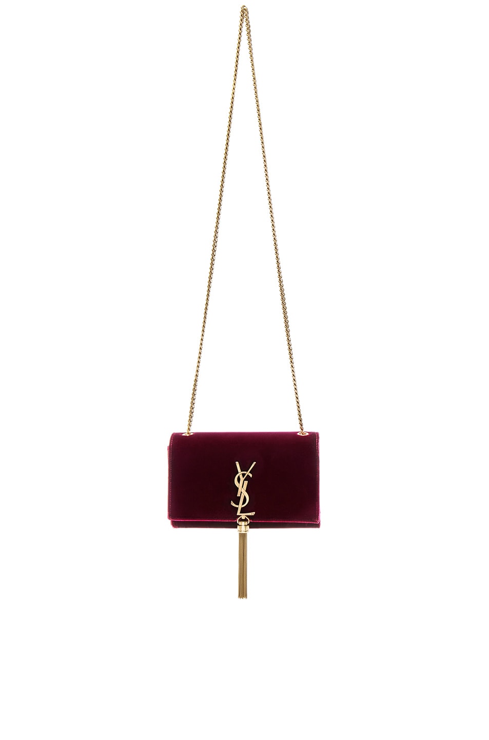 Image 1 of Saint Laurent Small Velvet Monogramme Kate Tassel Chain Bag in French Burgundy