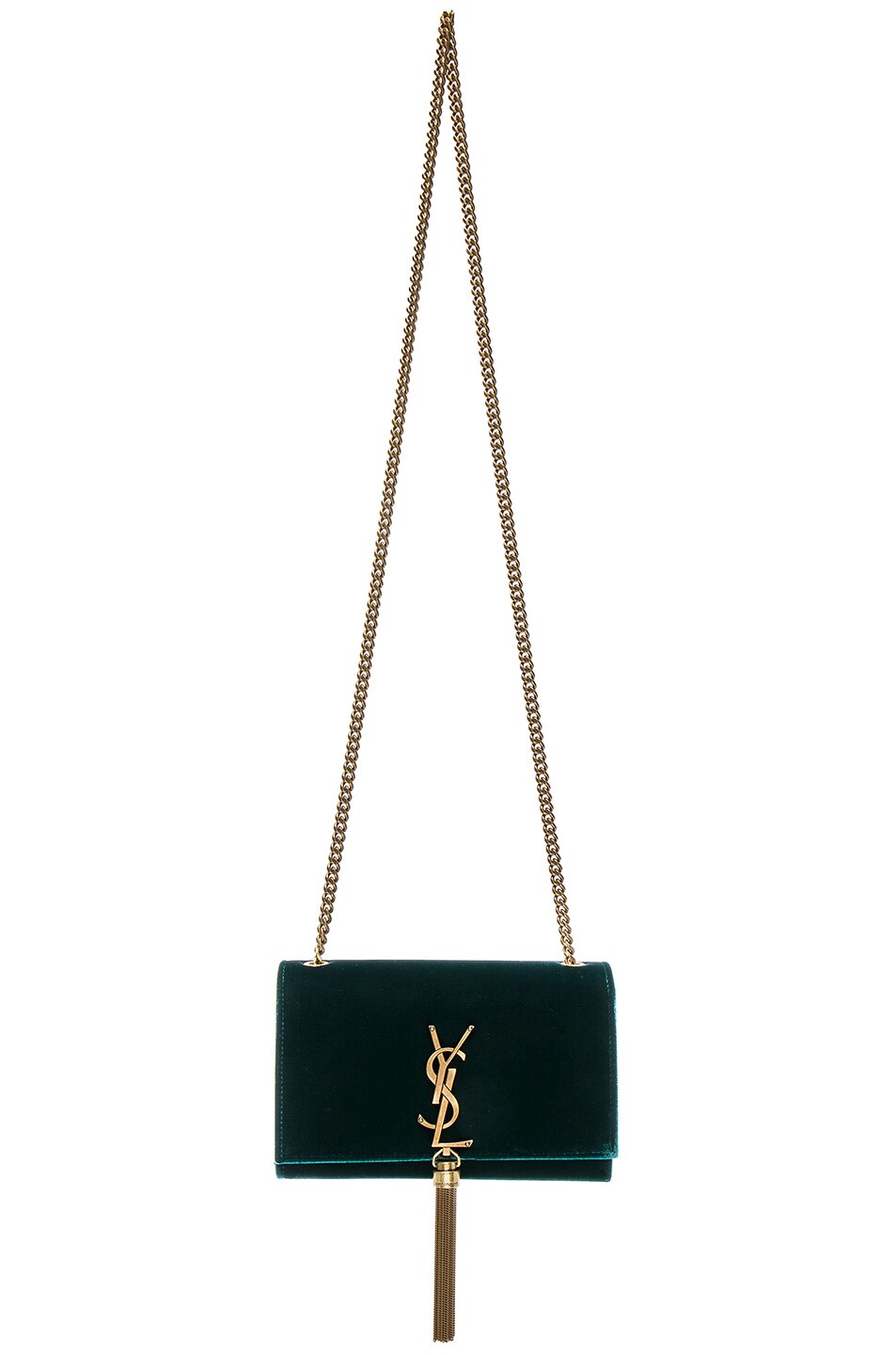 Image 1 of Saint Laurent Small Velvet Monogramme Kate Tassel Chain Bag in Malachite