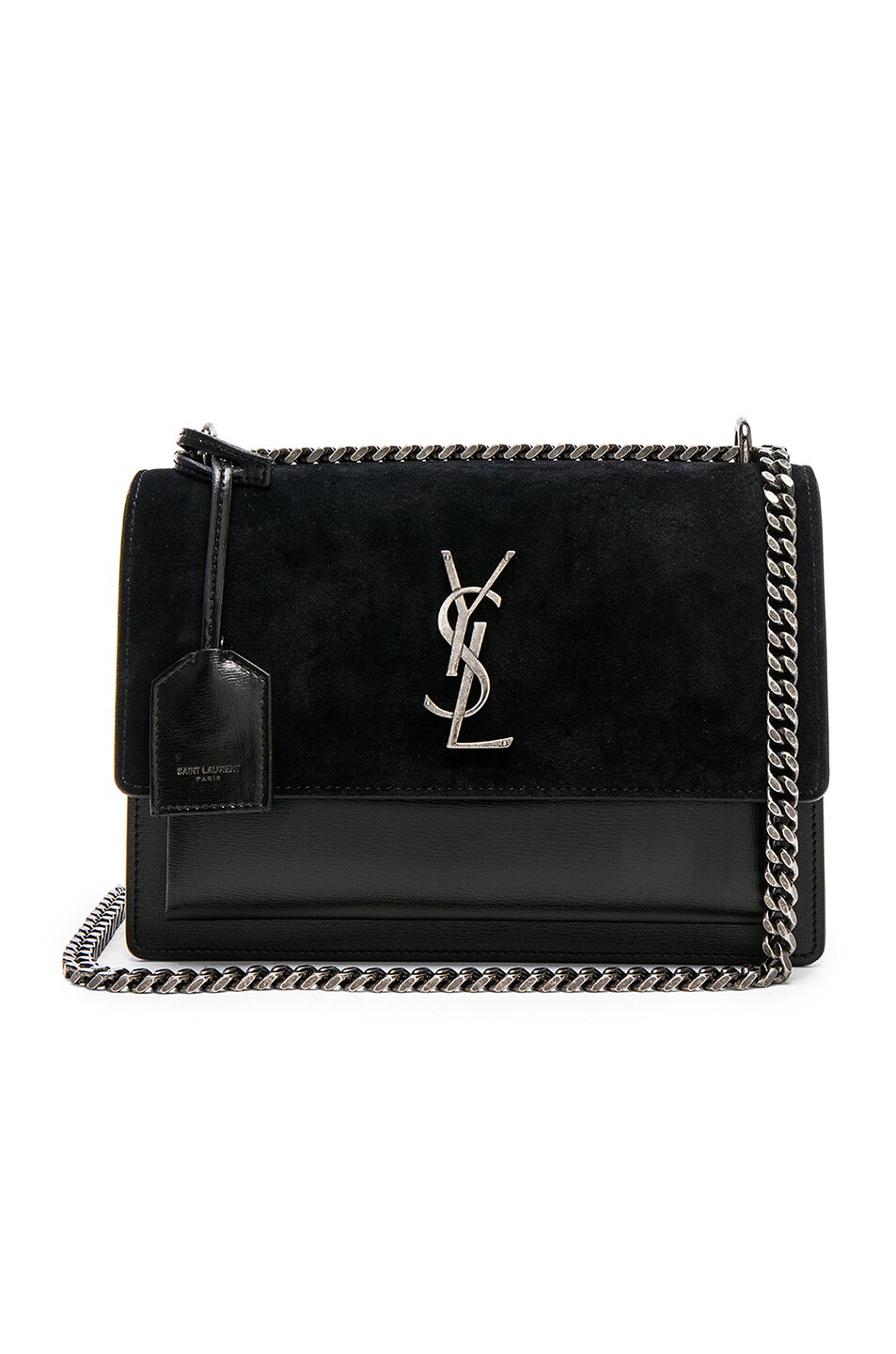 Image 1 of Saint Laurent Medium Leather & Suede Monogramme Sunset Chain Bag in Black