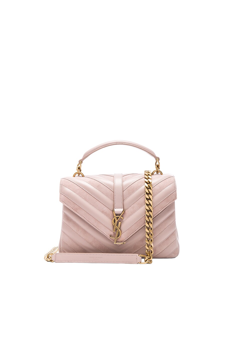 Image 1 of Saint Laurent Medium Leather & Suede Patchwork Monogramme College Bag in Poudre