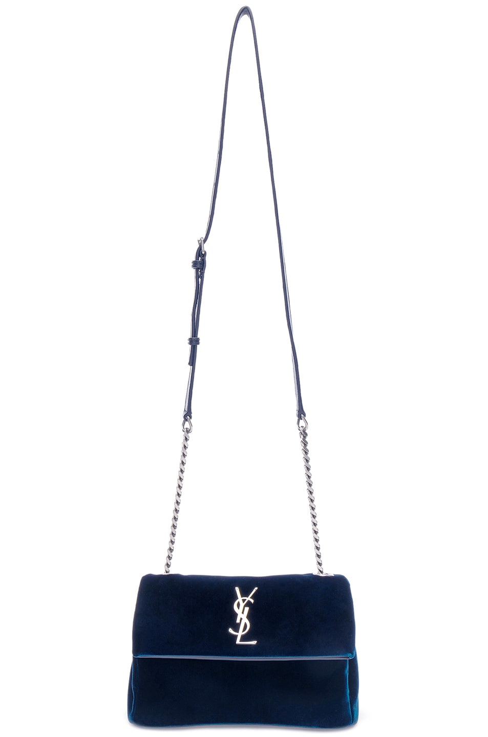 Image 1 of Saint Laurent Small Velvet Monogramme West Hollywood Bag in Dark Blue