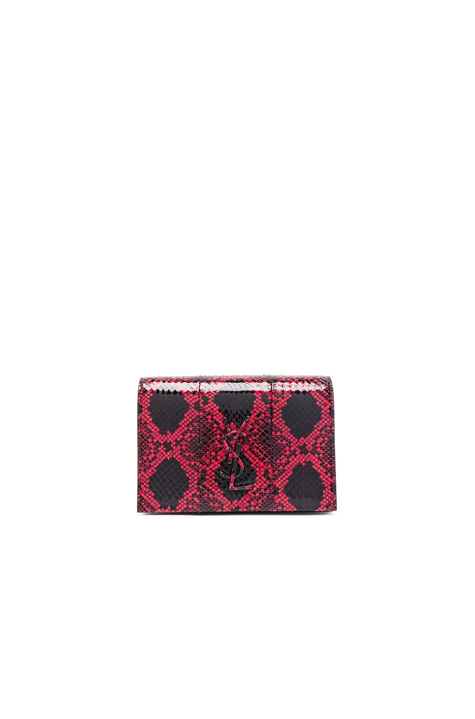 Image 1 of Saint Laurent Toy Kate Snakeskin Monogramme Strap Wallet Bag in Black & Red