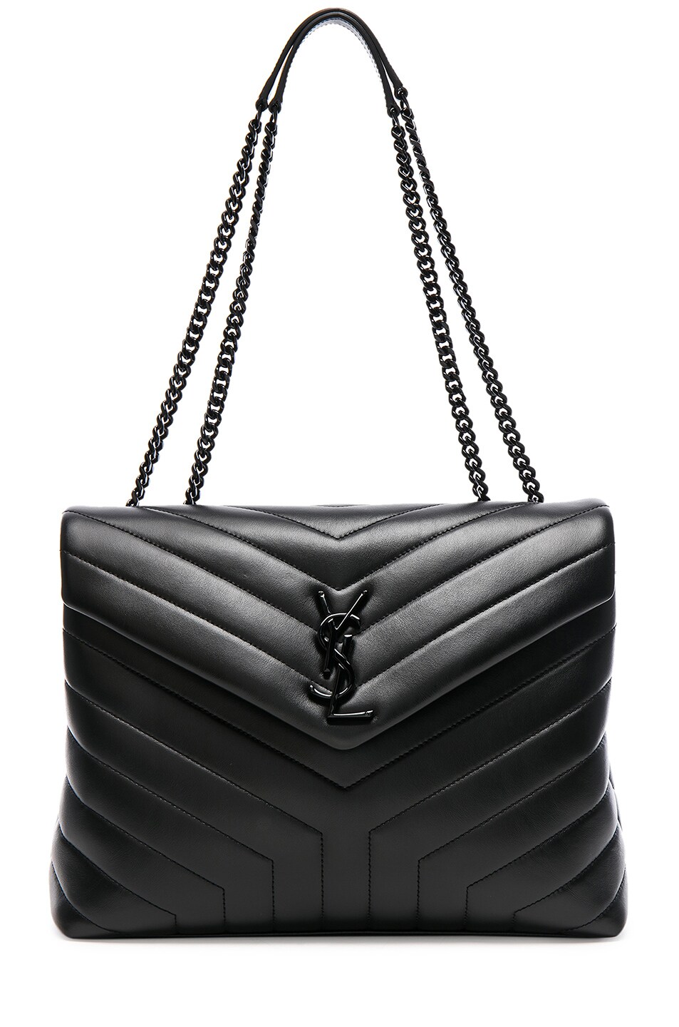 Image 1 of Saint Laurent Medium Supple Monogramme Loulou Chain Bag in Black & Black