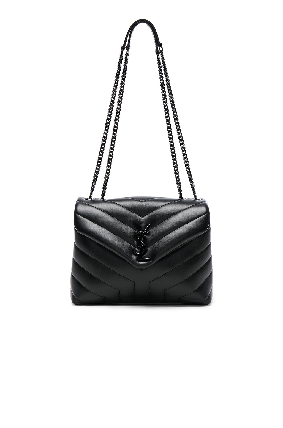 Image 1 of Saint Laurent Small Supple Monogramme Loulou Chain Bag in Black & Black