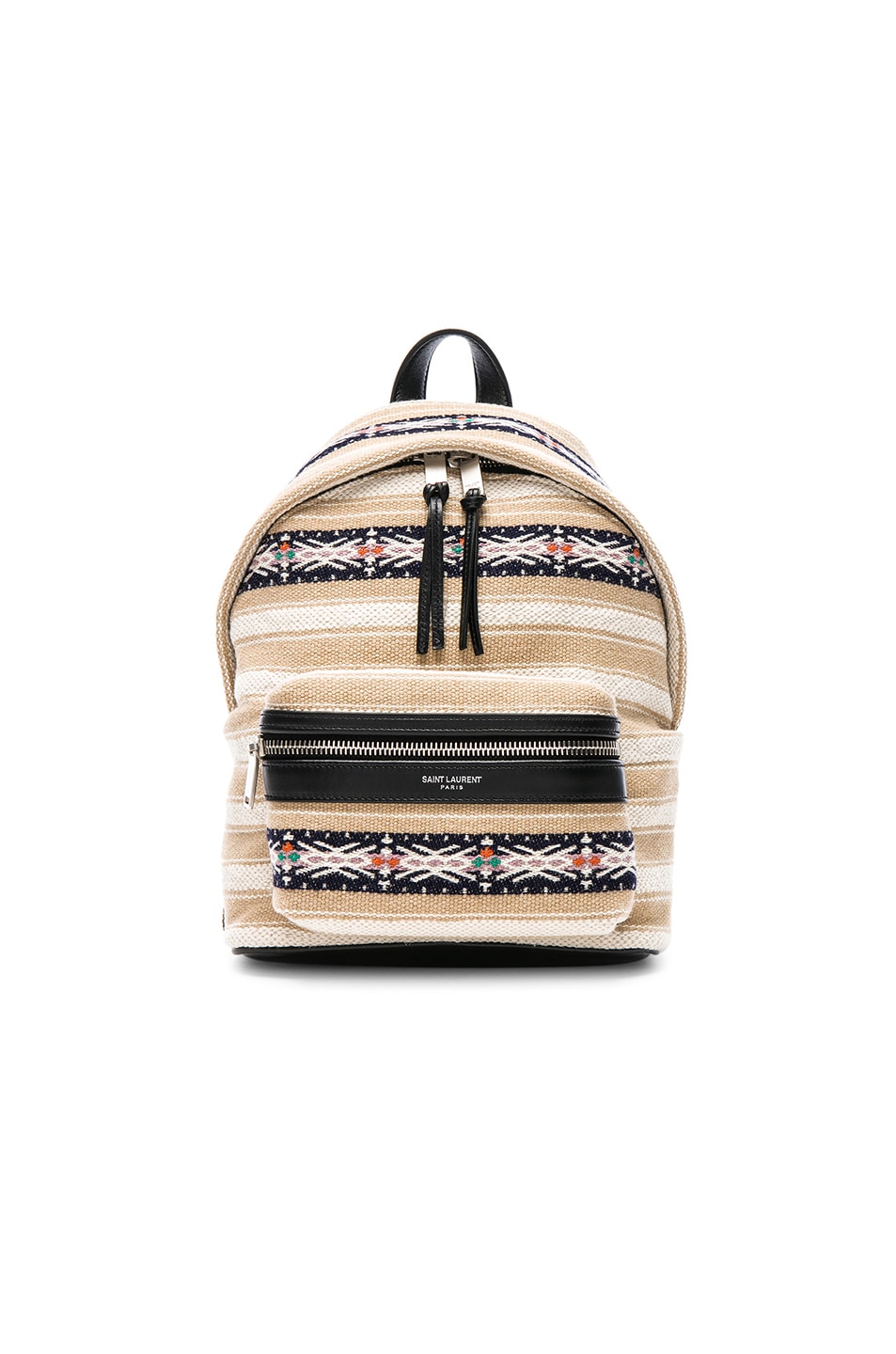 Image 1 of Saint Laurent Toy Canvas & Leather Ikat Strap City Backpack in Beige & Multicolor