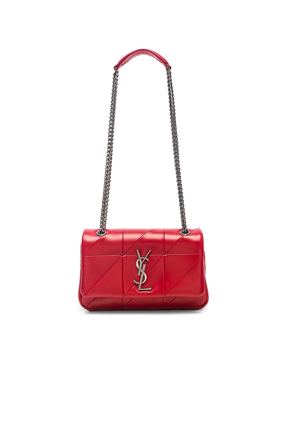 Image 1 of Saint Laurent Small Patchwork Leather Monogramme Jamie Chain Bag in Eros Red