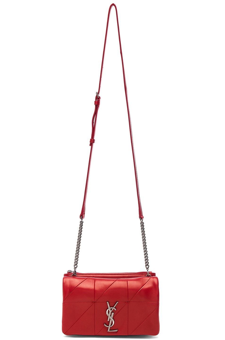 Image 1 of Saint Laurent Patchwork Leather Monogramme Jamie Chain Wallet in Eros Red