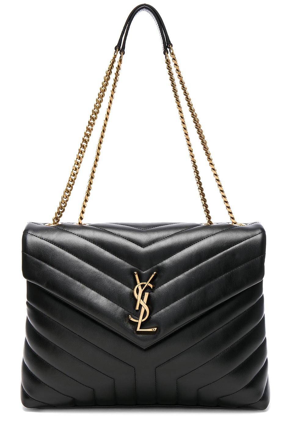 Image 1 of Saint Laurent Medium Supple Monogramme Loulou Chain Bag in Black & Gold