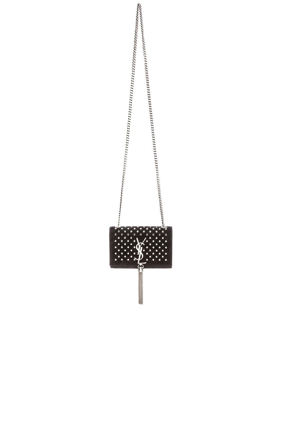 Image 1 of Saint Laurent Small Studded Monogramme Tassel Chain Bag in Black & Crystal