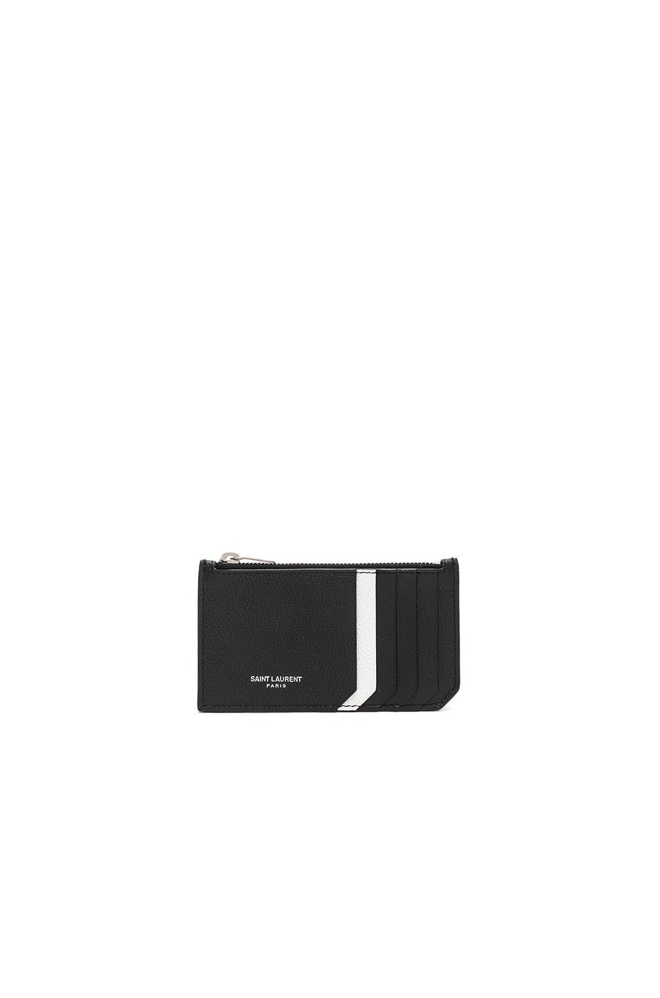 Image 1 of Saint Laurent Colorblock Zipped Fragments Card Case in Black & Pearl White