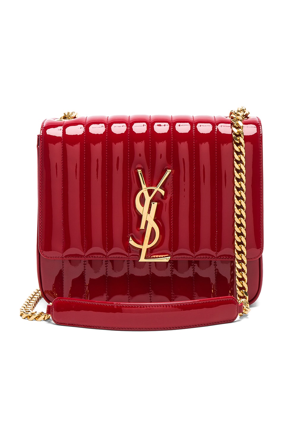 Image 1 of Saint Laurent Large Patent Monogramme Vicky Chain Bag in Eros Red
