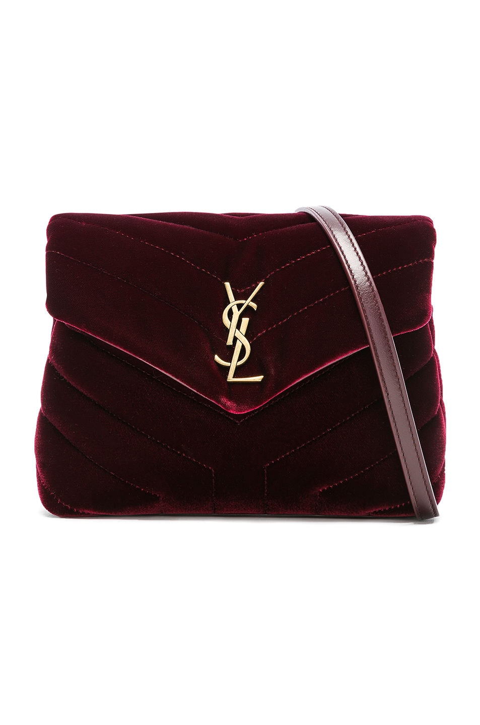 Image 1 of Saint Laurent Toy Velvet Monogramme Loulou Strap Bag in French Burgundy