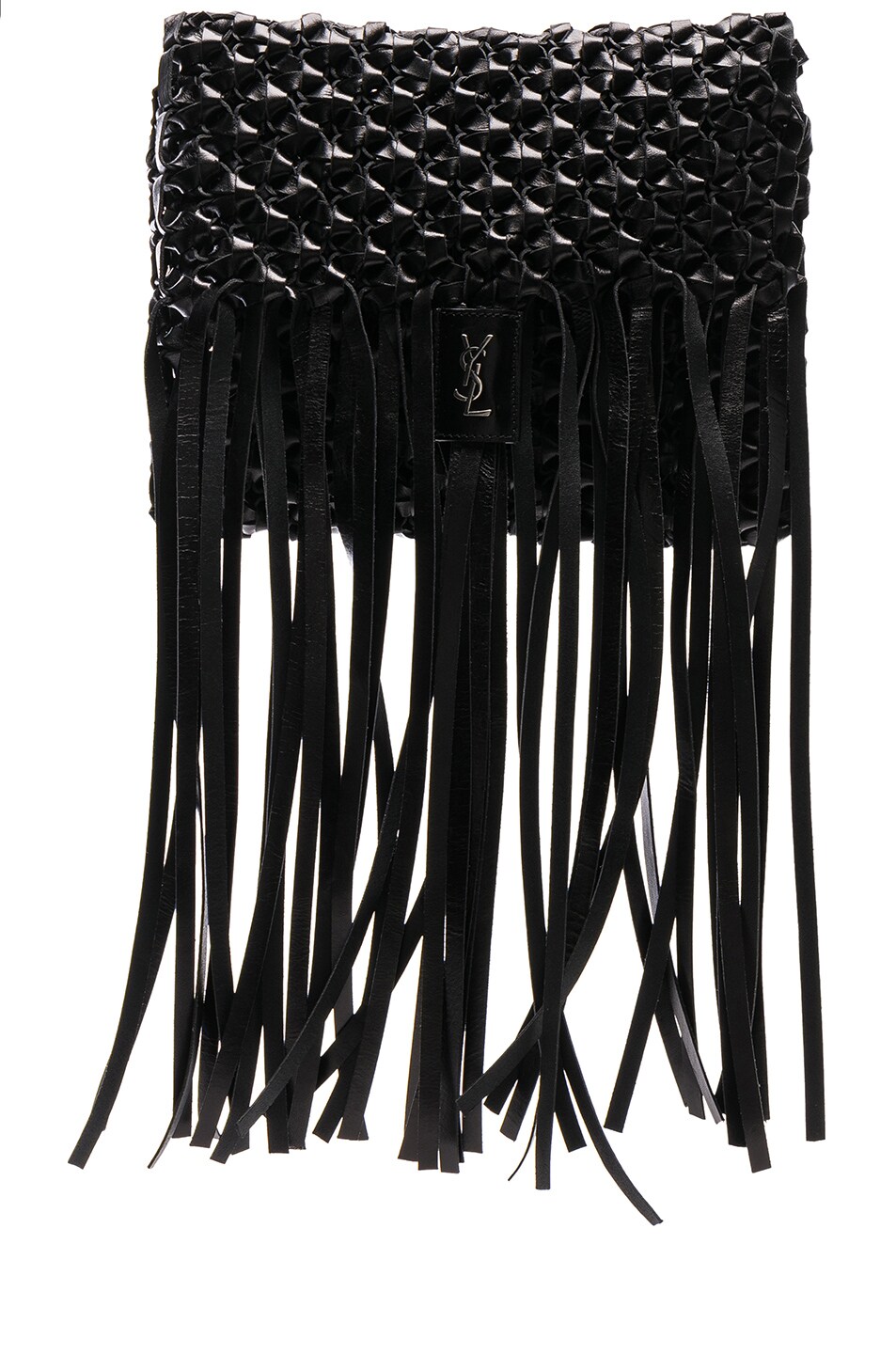Image 1 of Saint Laurent Fringe Trim Woven Folk Bag in Black