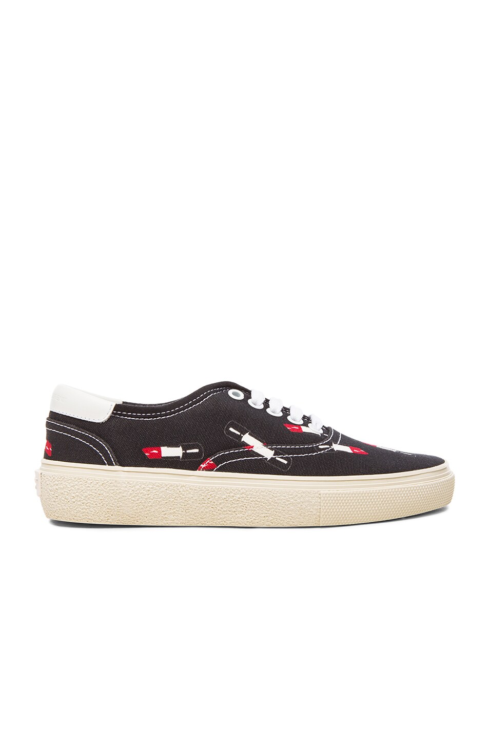 Image 1 of Saint Laurent Lipstick Print Canvas Sneakers in Black, Red & White