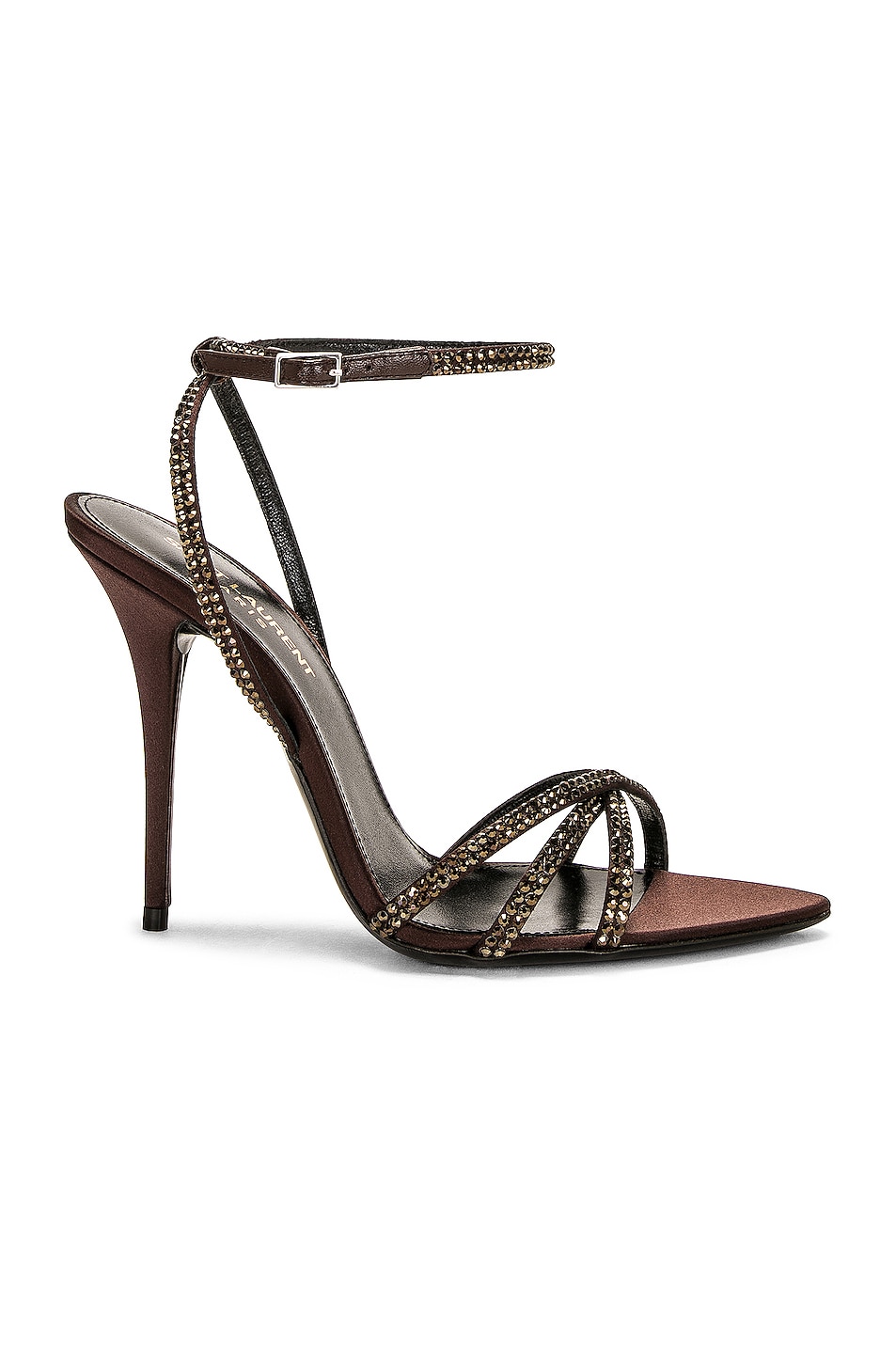 Image 1 of Saint Laurent Crystal Ankle Strap Sandal in Brown