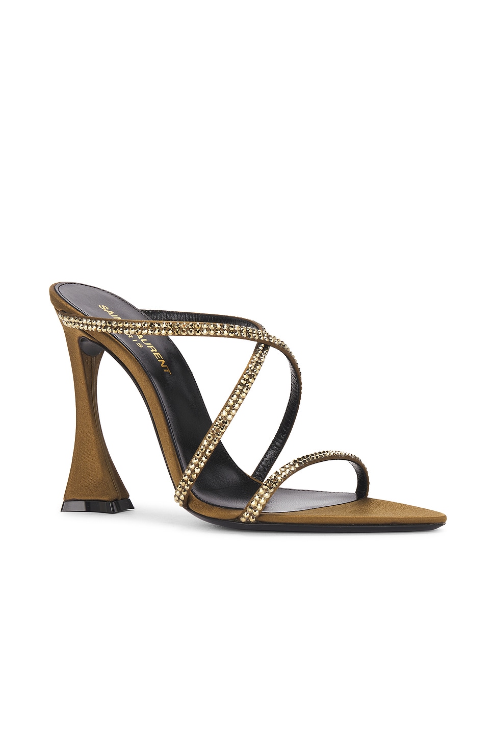 Saint Laurent Gippy Sandal In Khaki & Crystal Starlight