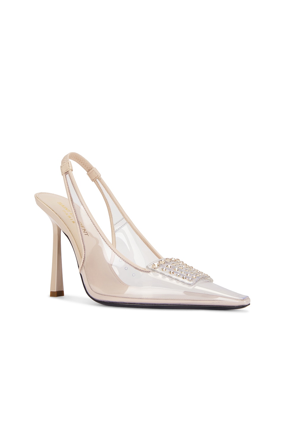Saint Laurent Stone Slingback Pump In Transparent & Bellflow