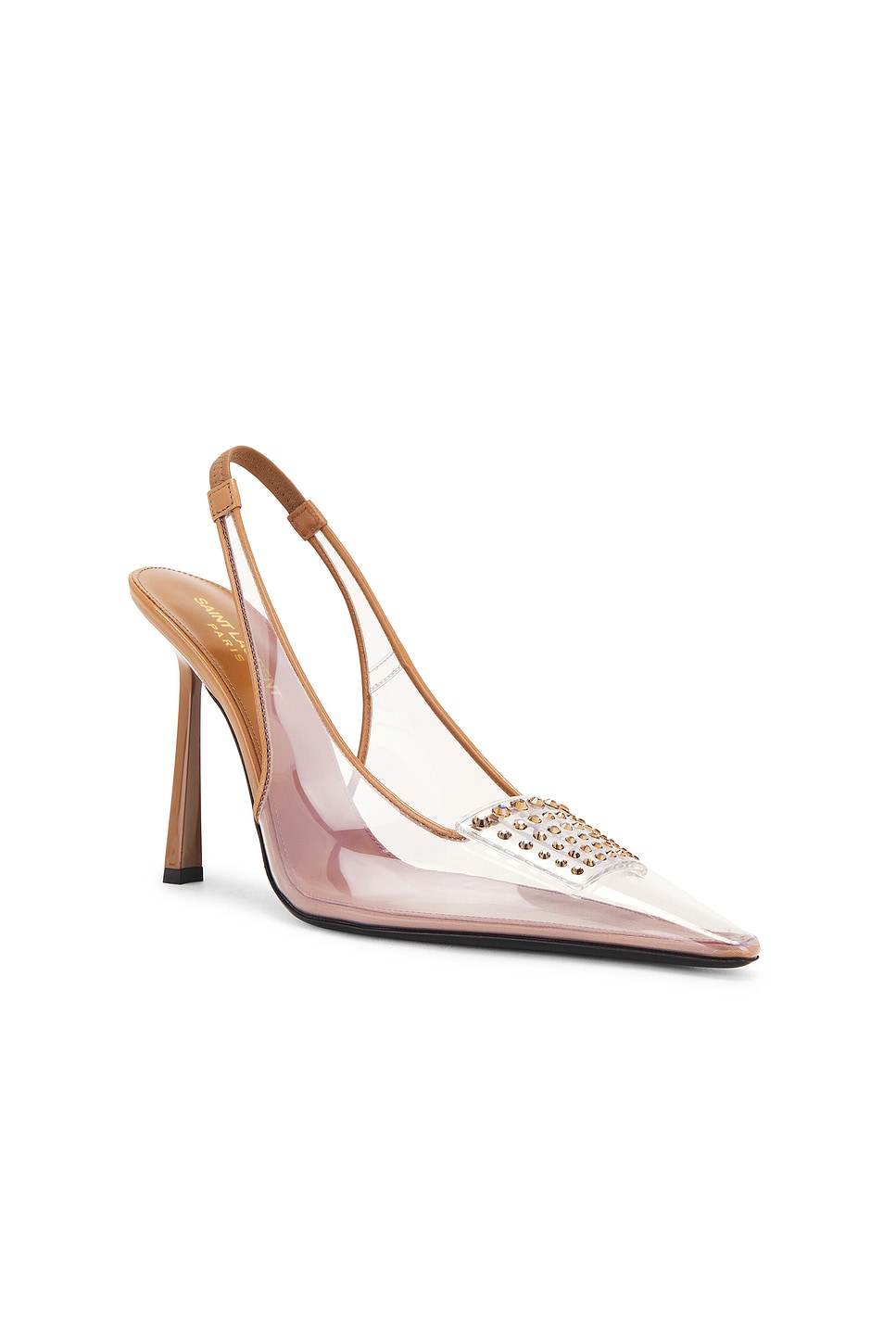 Shop Saint Laurent Stone Slingback Pump In Transparent & Dark Macadamia