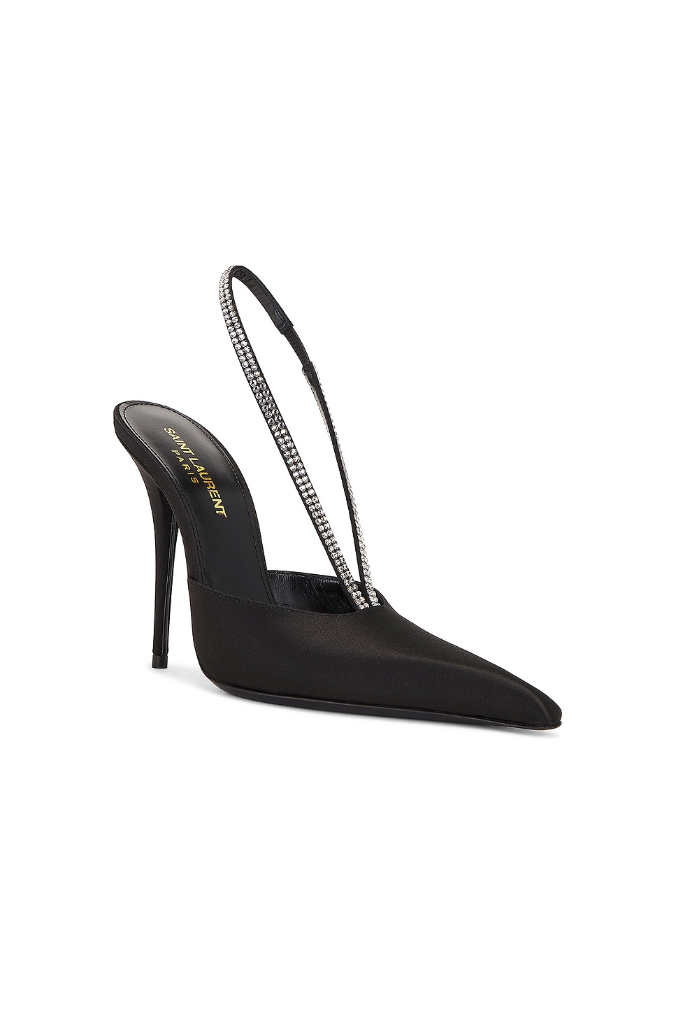 Shop Saint Laurent Chacha Pump In Nero & Crystal Velvet