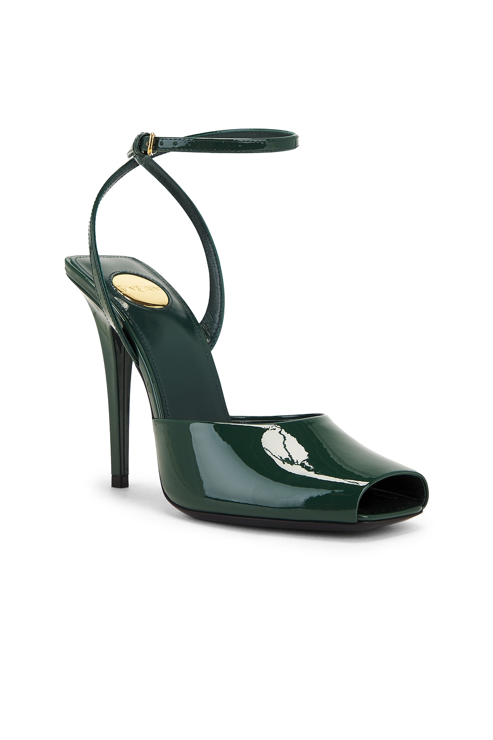 Shop Saint Laurent Orhand Peep Toe Pump In Imperial Green