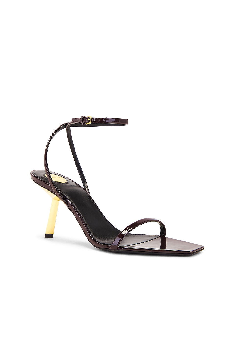 Saint Laurent Lee 75 Glossed Leather Sandals In Marron Glace
