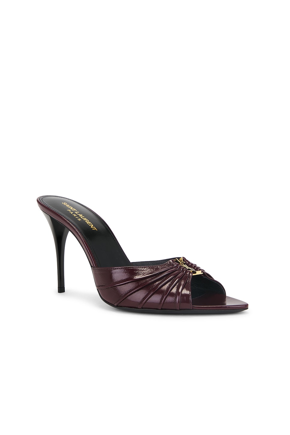 Saint Laurent Babylone Embellished Gathered Glossed-leather Mules In Vintage Bordeaux