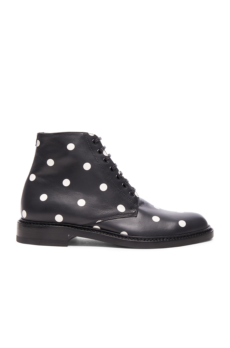 Image 1 of Saint Laurent Leather Polka Dots Lolita Boots in Black & White
