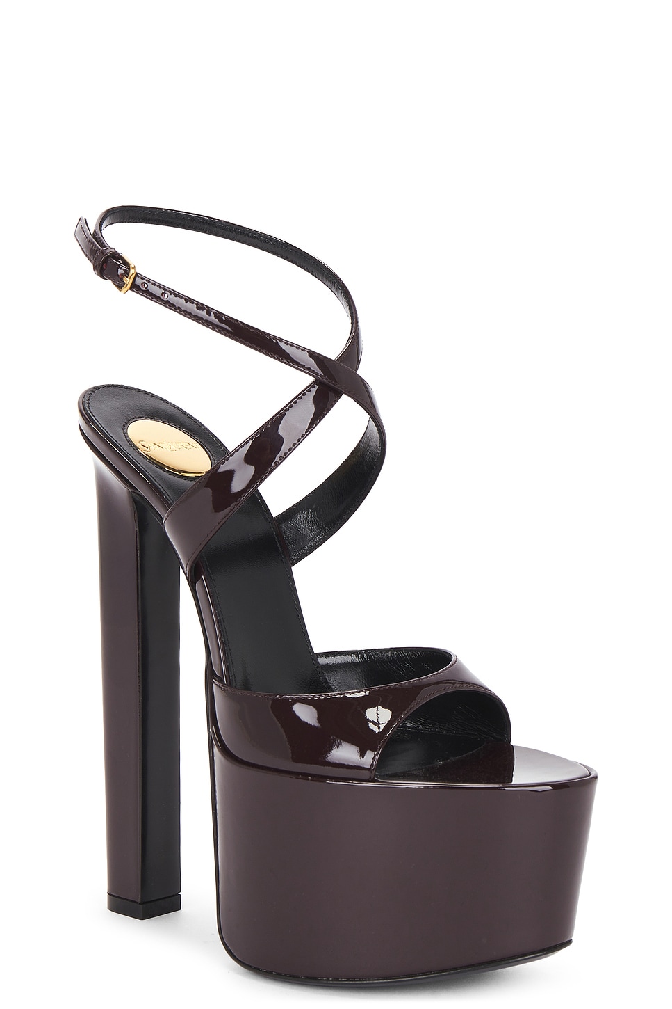 Saint Laurent Rossy 160 Patent Leather Platform Sandals In Purple