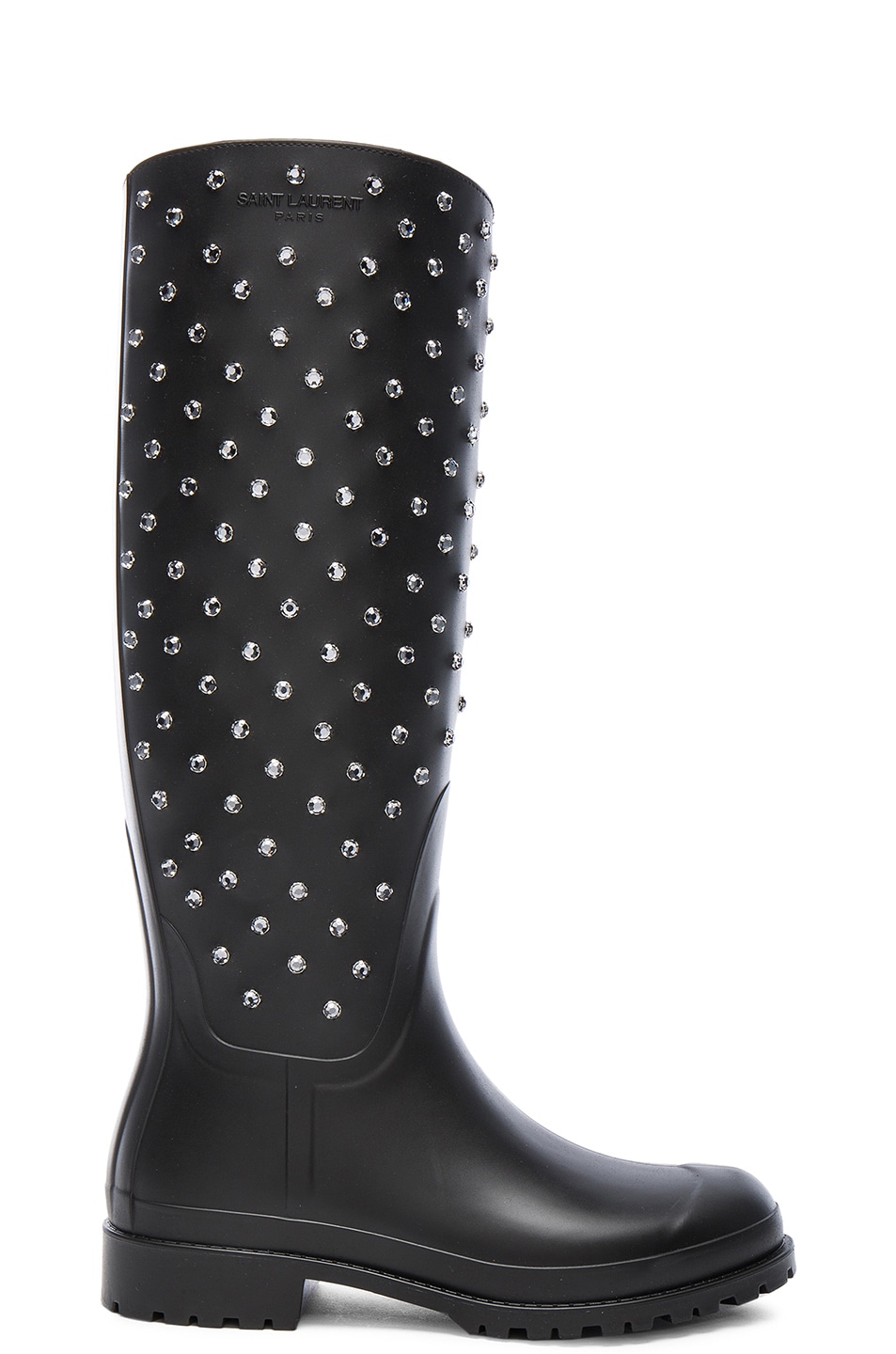 Image 1 of Saint Laurent Crystal Studded Rubber Festival Boots in Black