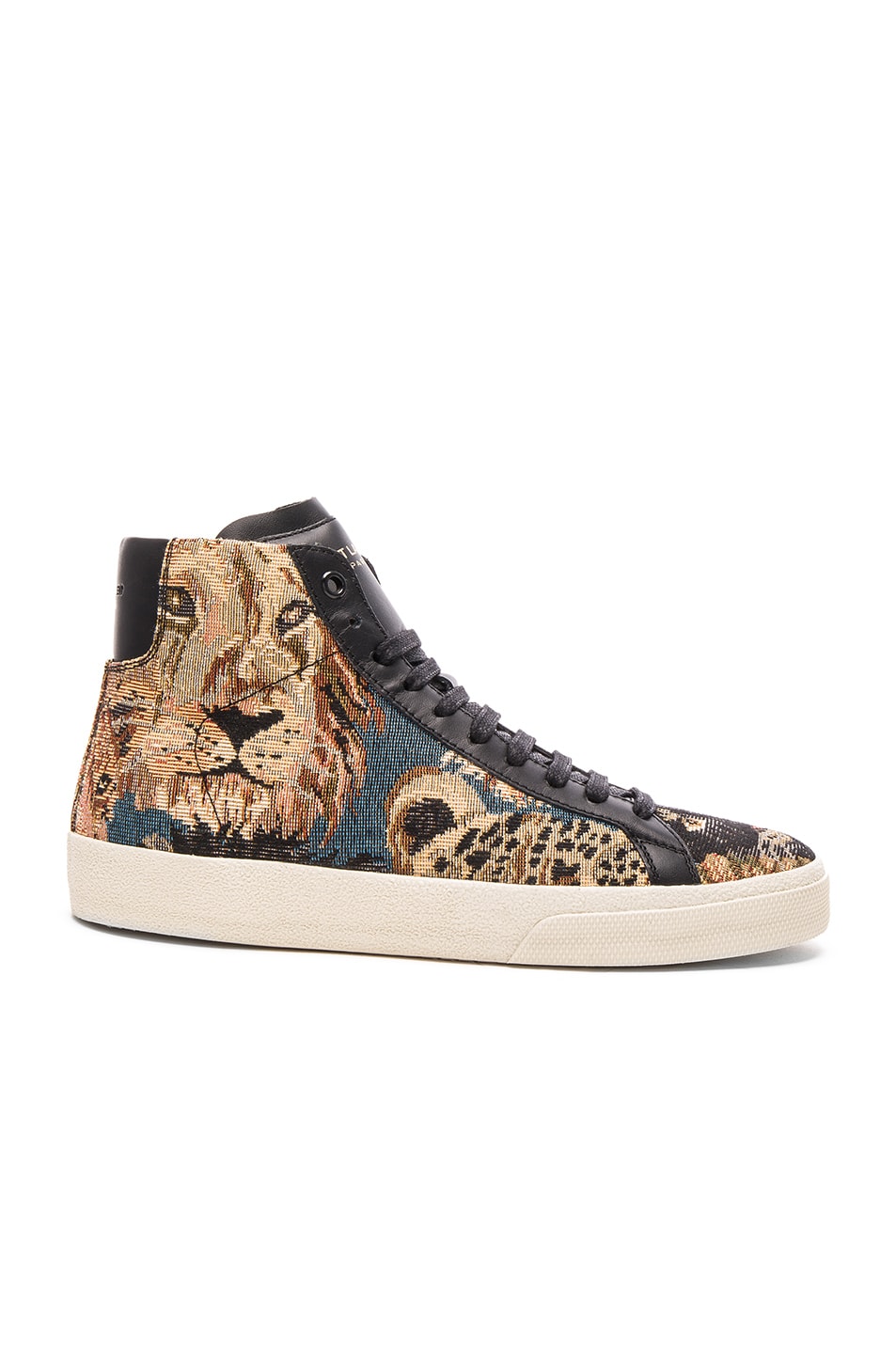 Image 1 of Saint Laurent Court Classic Beast Tapestry Sneakers in Black & Natural