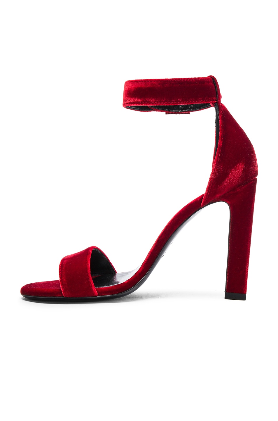 Saint Laurent Grace Velvet Ankle Strap Sandals in Red | FWRD