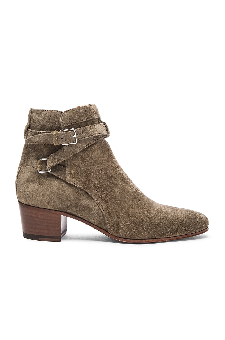 Image 1 of Saint Laurent Suede Blake Buckle Boots in Kaki Washed