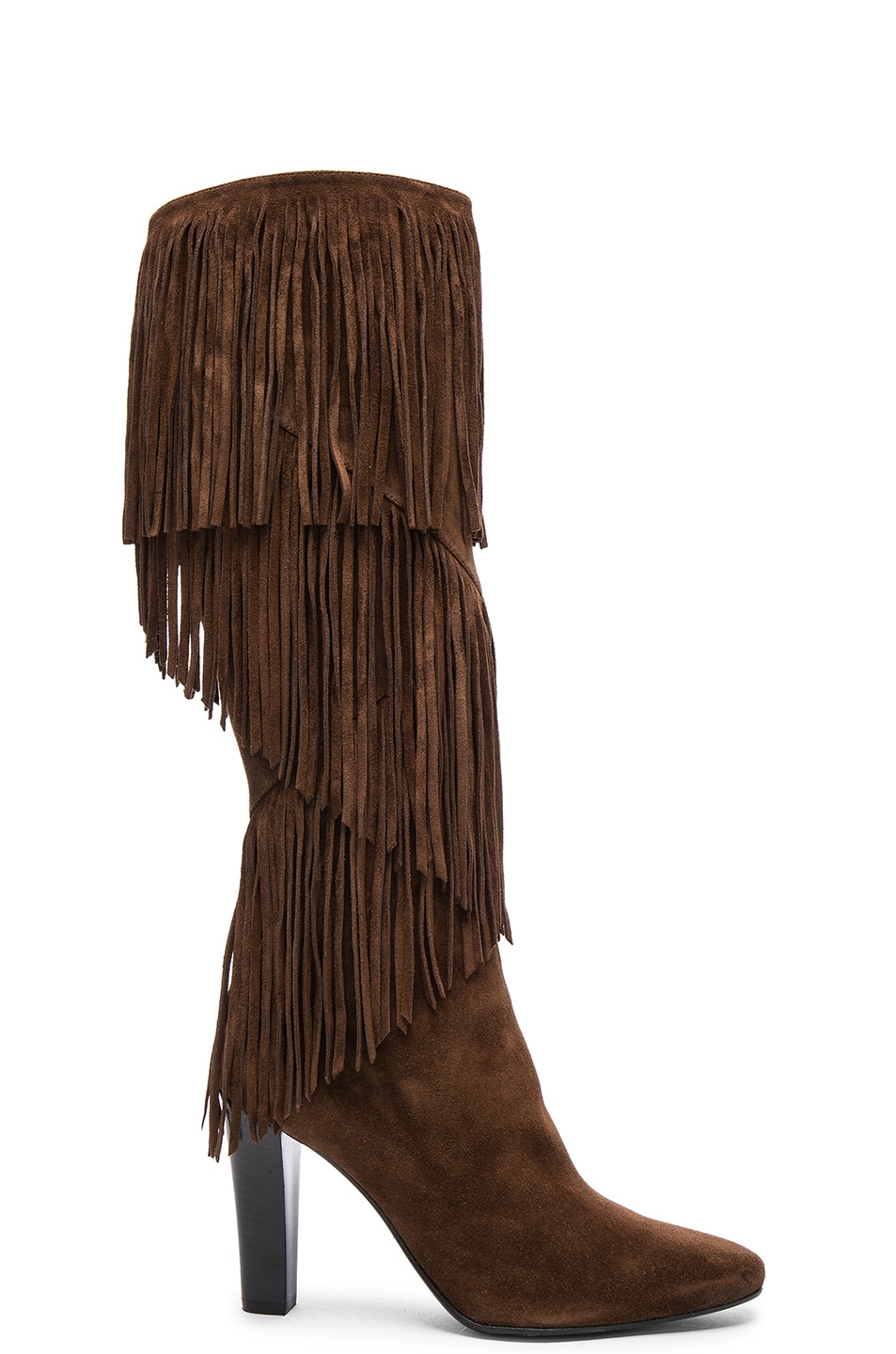 Image 1 of Saint Laurent Suede Lily Fringe Boots in Coffy