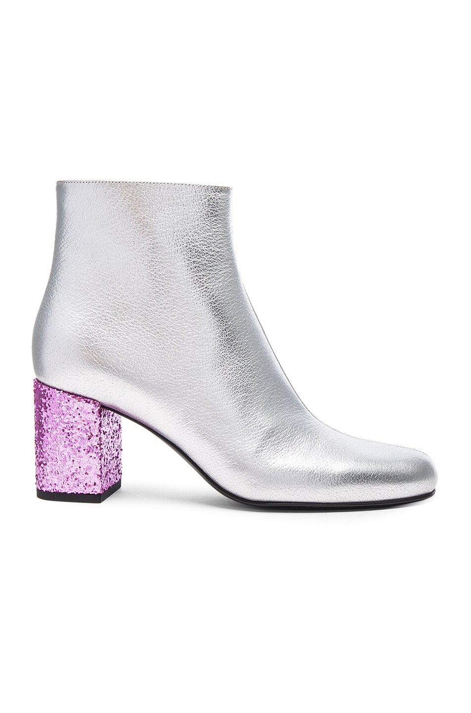 Image 1 of Saint Laurent Metallic Leather & Glitter Boots in Platinum & Vegas Pink