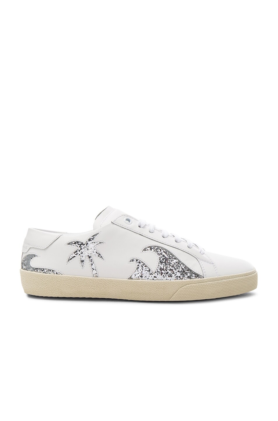 Image 1 of Saint Laurent Sea, Sex & Sun Court Classic Leather Sneakers in Off White & Platinum