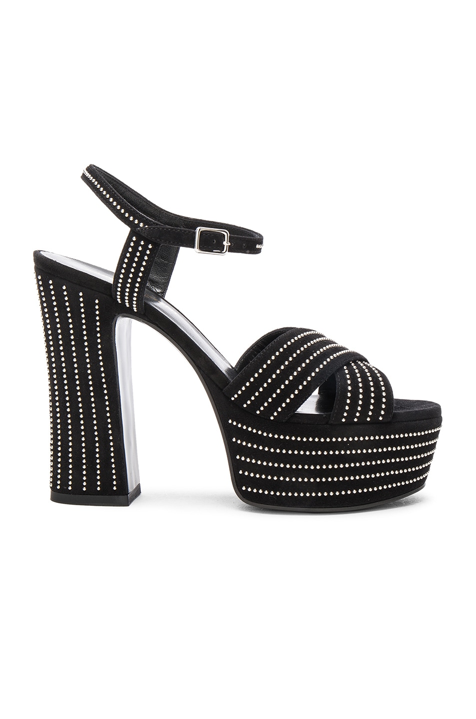 Image 1 of Saint Laurent Candy Studded Suede Platform Sandals in Black