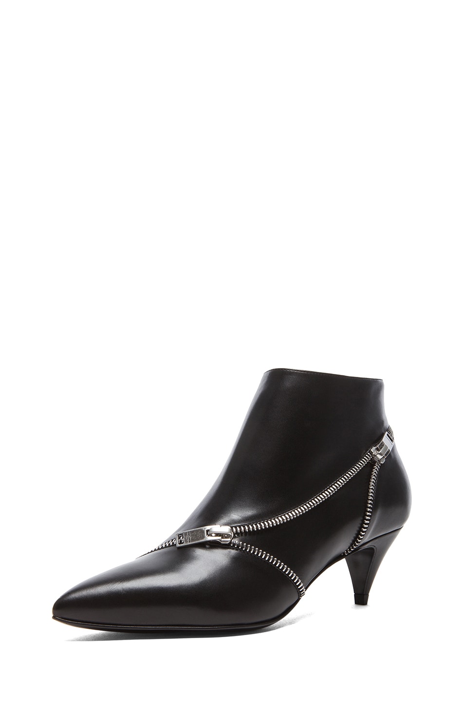 Saint Laurent Kitten Zipper Detail Leather Booties in Black | FWRD