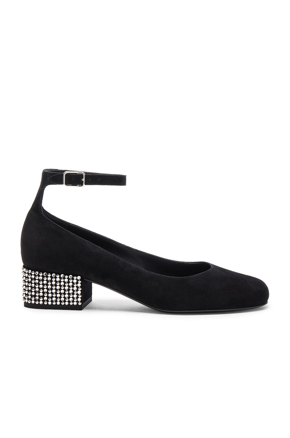 Image 1 of Saint Laurent Babies Suede Studded Ankle Strap Flats in Black