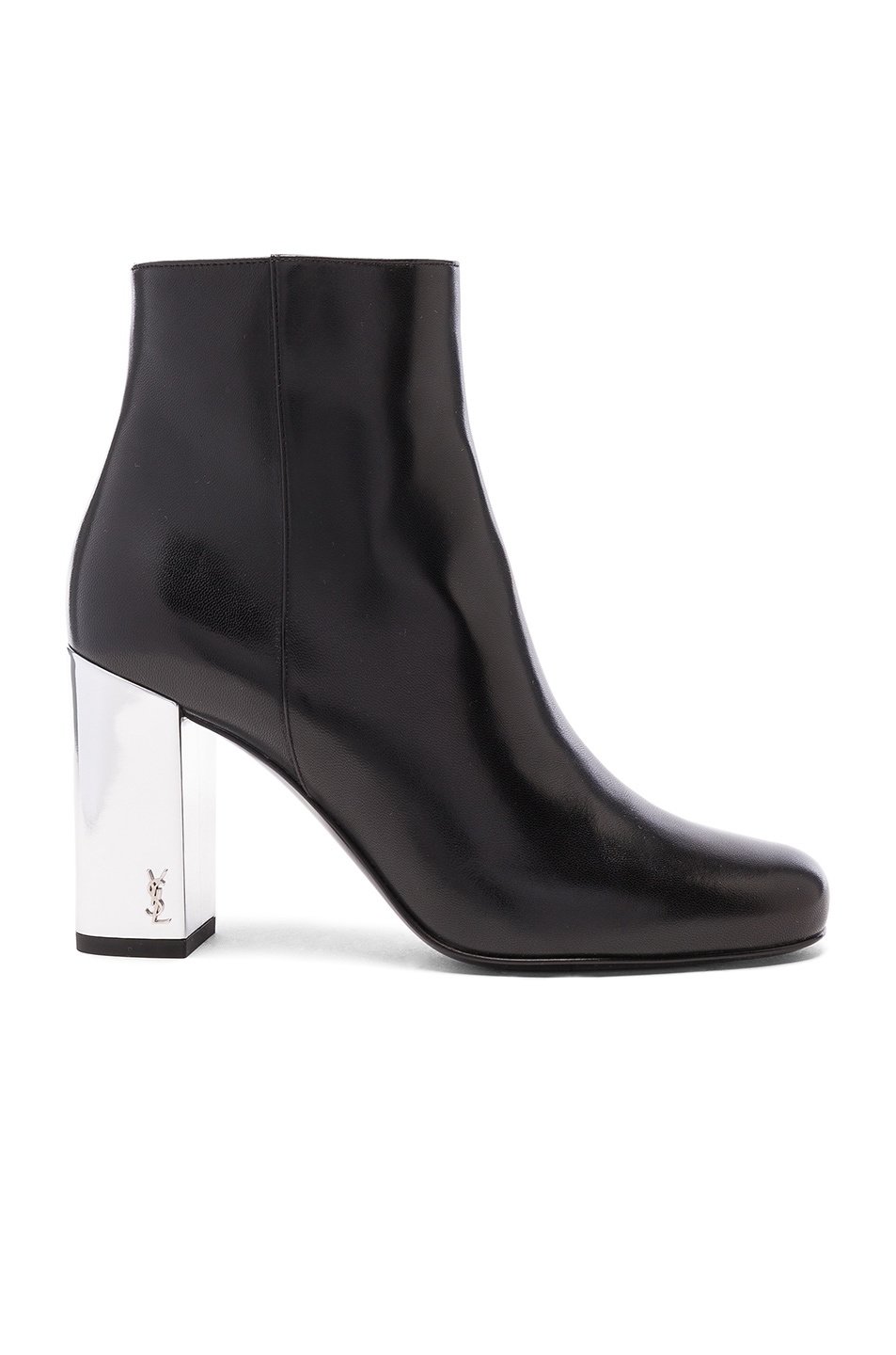 Image 1 of Saint Laurent Leather Babies Pin Boots in Black & Silver