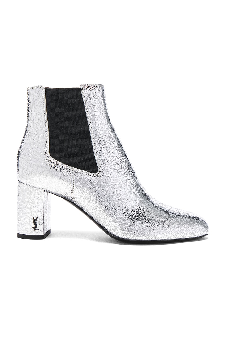 Image 1 of Saint Laurent Cracked Metallic Leather Loulou Pin Boots in Platine