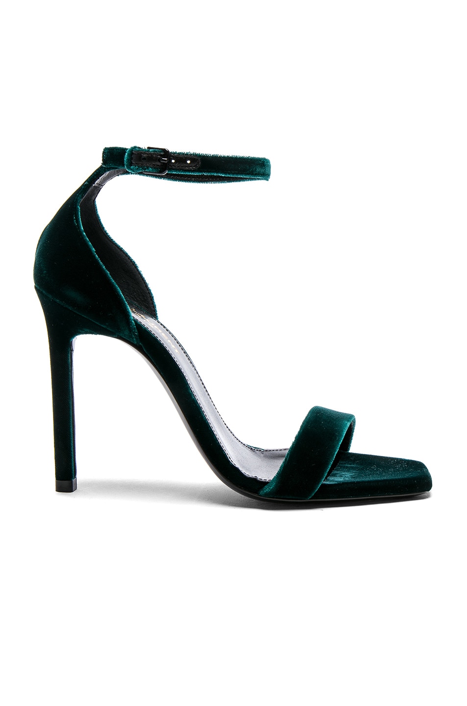Image 1 of Saint Laurent Velvet Amber Ankle Strap Heels in Malachite