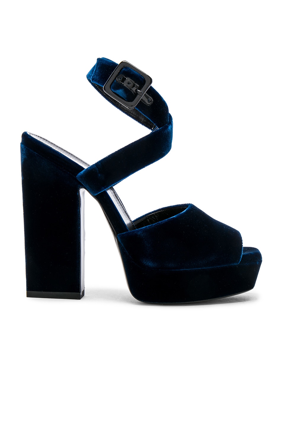 Image 1 of Saint Laurent Velvet Debbie Platform Sandals in Ocean Blue