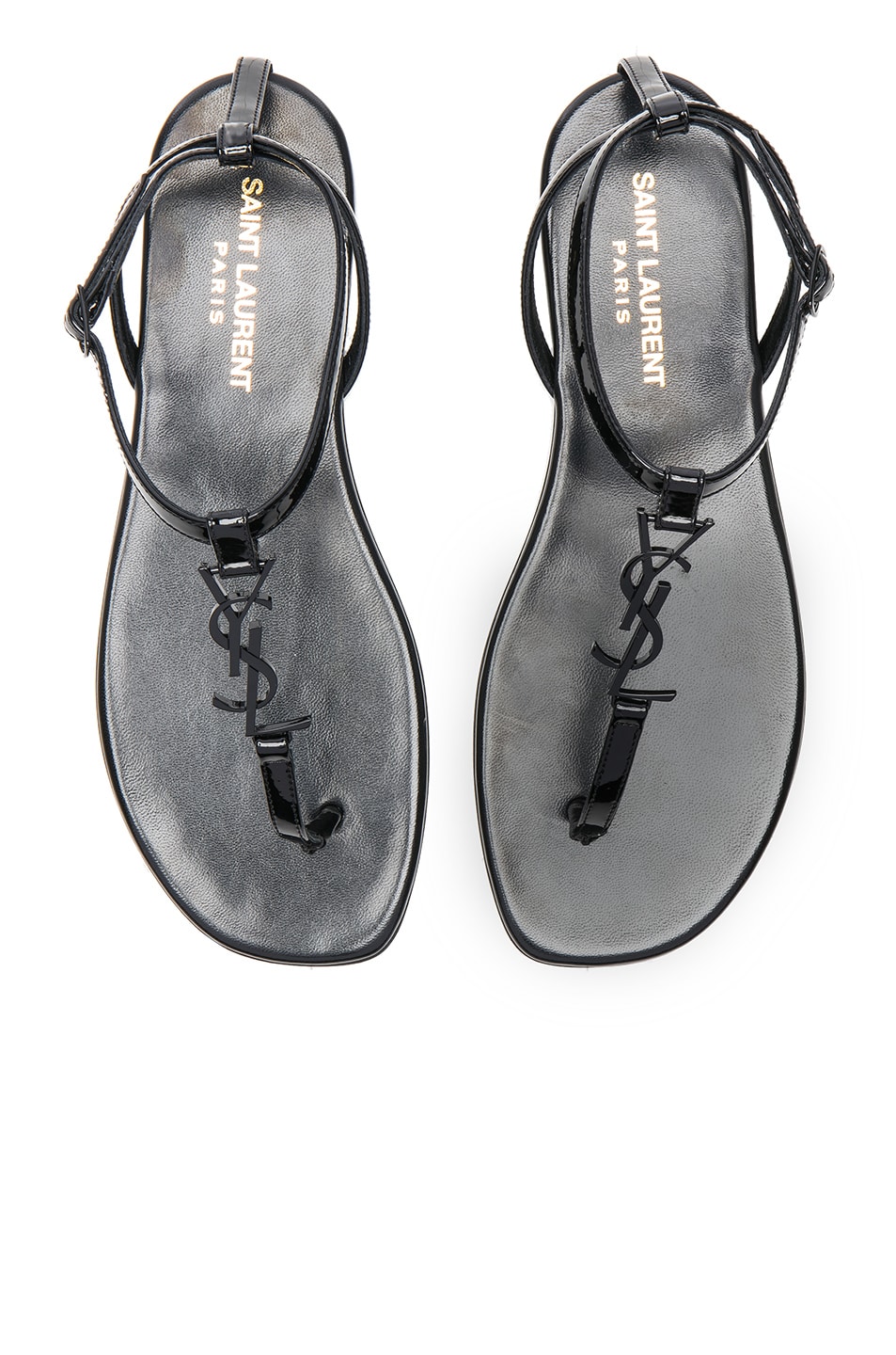 Saint Laurent Patent Leather Nu Pieds Sandals in Black | FWRD