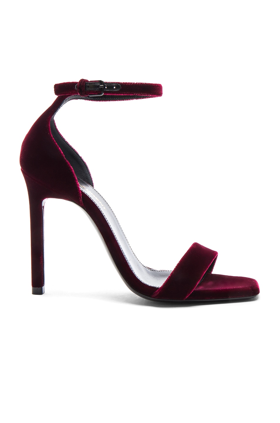 Image 1 of Saint Laurent Velvet Amber Ankle Strap Heels in French Burgundy