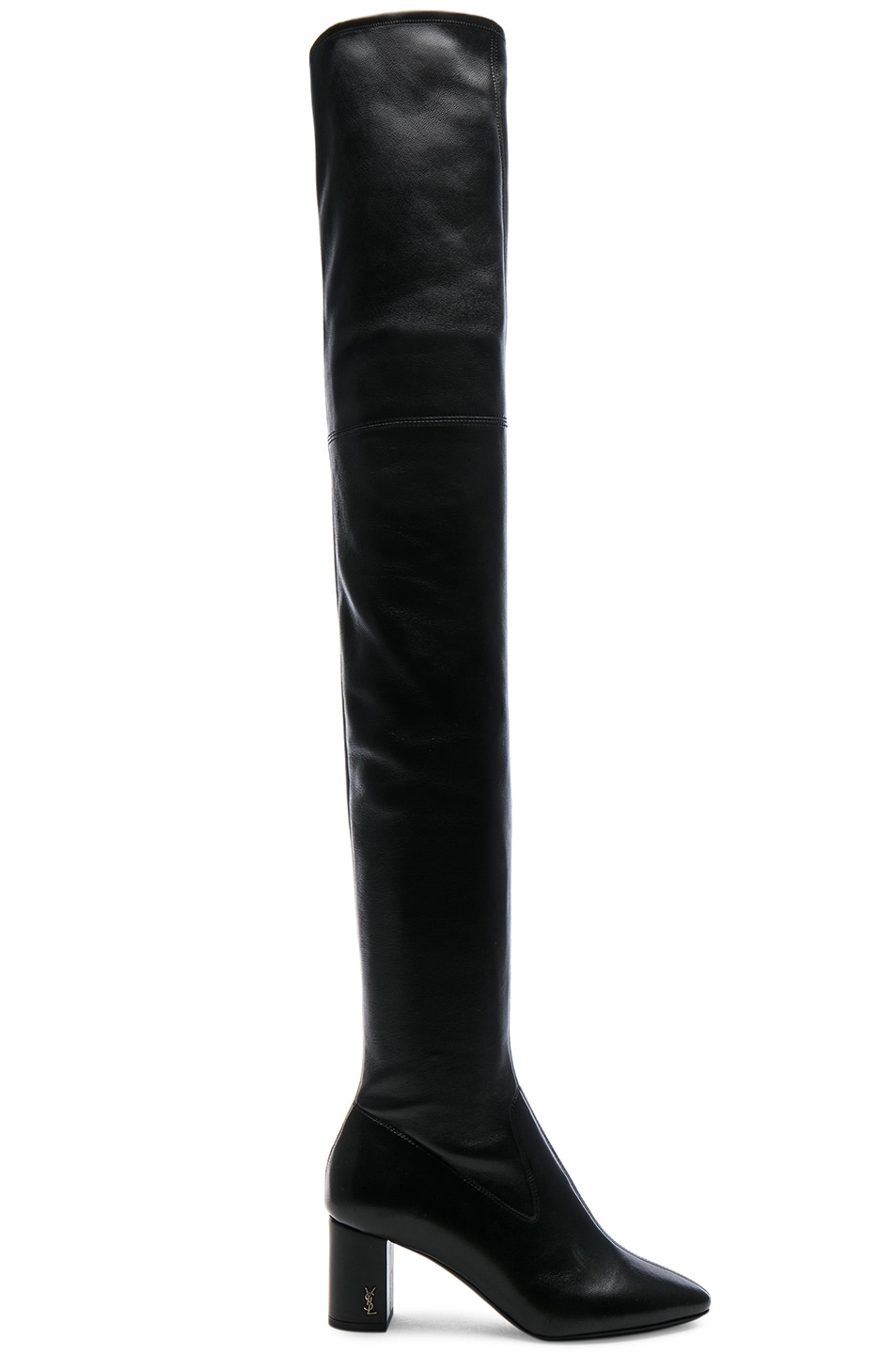 Image 1 of Saint Laurent Stretch Nappa Leather LouLou Thigh High Pin Boots in Black