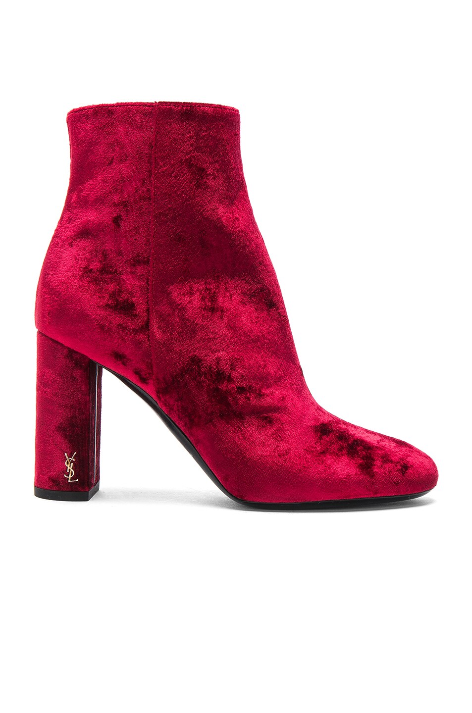 SAINT LAURENT BABIES VELVET BLOCK-HEEL BOOTIES, LIPSTICK RED | ModeSens