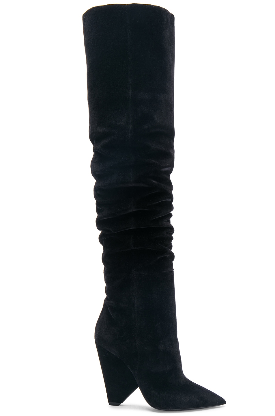 Image 1 of Saint Laurent Niki Velvet Thigh High Boots in Black