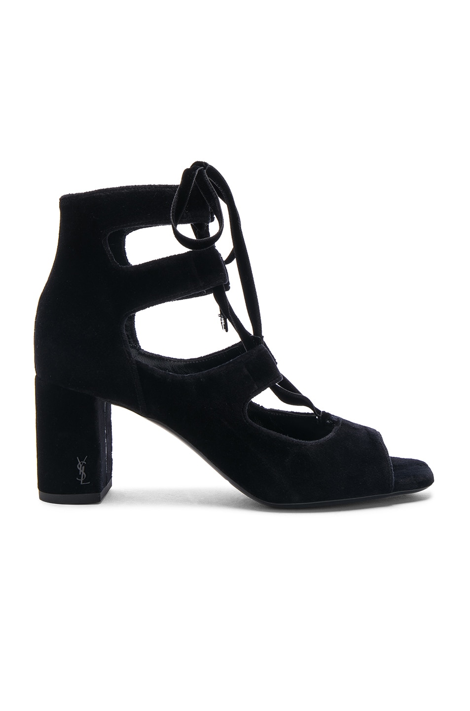 Image 1 of Saint Laurent Velvet Loulou Lace Up Pin Heels in Black