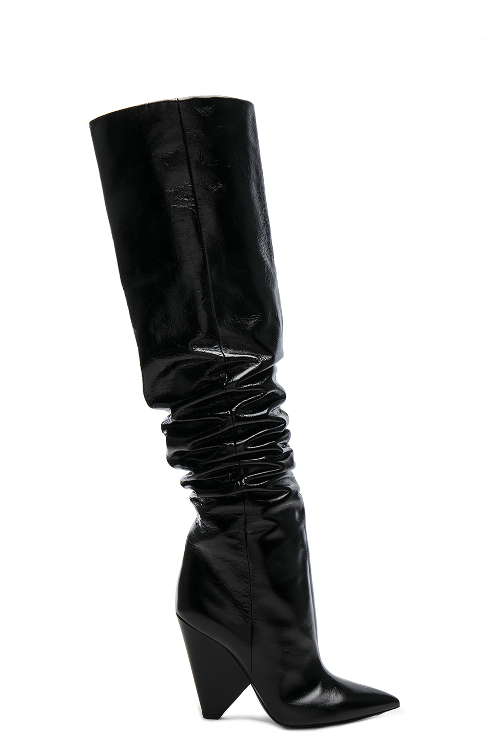 Image 1 of Saint Laurent Leather Niki Thigh High Boots in Black